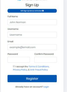screeshot of signup form for influencercash